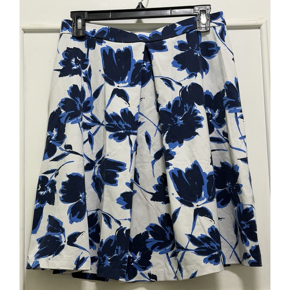 Adrienne Vittadini Skirt Women's Small Blue Floral Knee Length A-Line Pleated